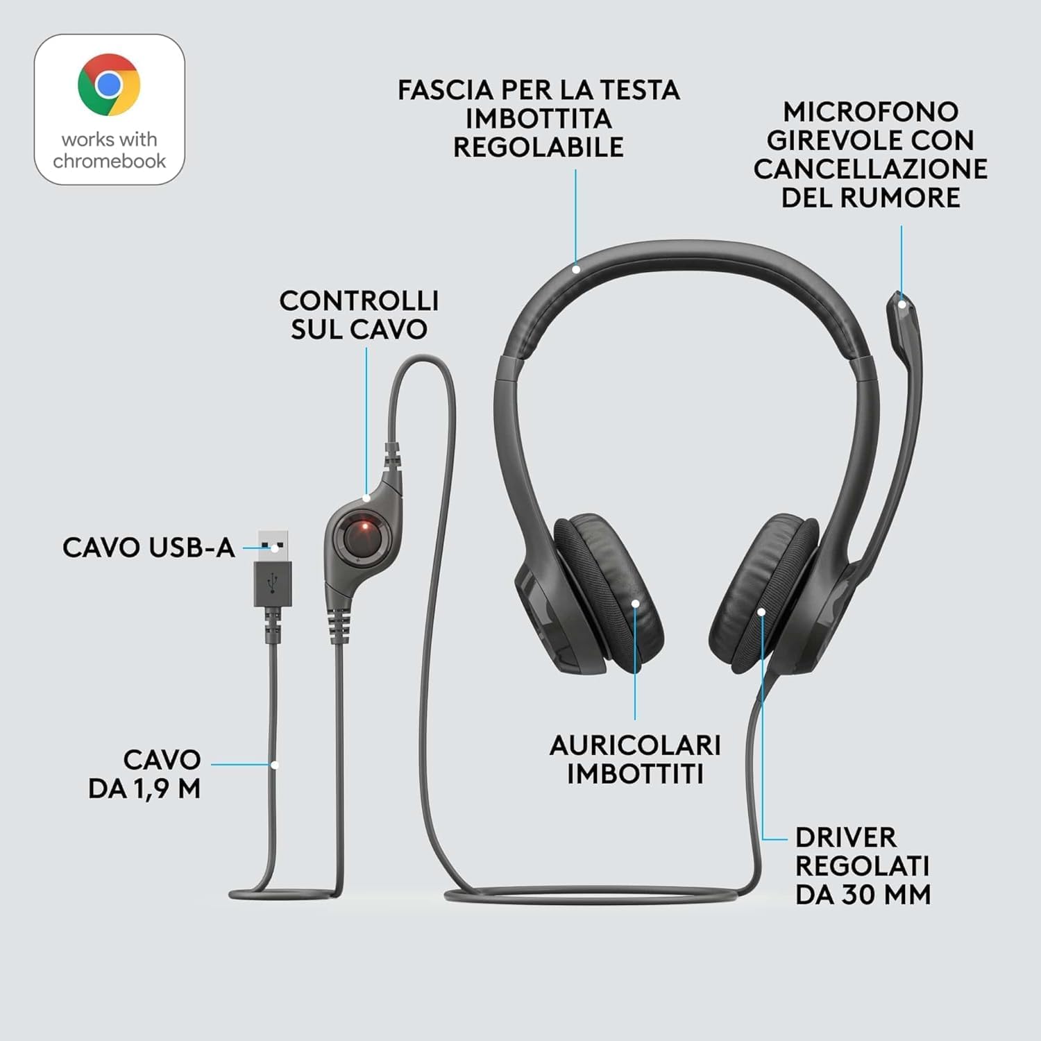 Logitech H540 Cuffie Cablate per Computer, Cuffie Stereo con Microfono Logitech H540 Cuffie Cablate per Computer, Cuffie Stereo con Microfono
