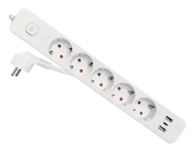 EQUIP 245555 Multipresa con 5 prese SHUKO + 2xUSB-A + 1xUSB-C con cavo 2,5m - Spina SHUKO - colore Bianco